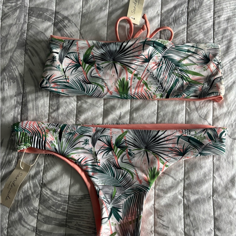 Sandmade reversible Tropical Leaf bandeau Bikini